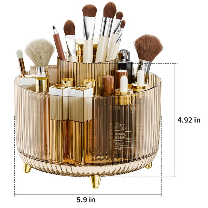 fanado 360? Rotate Makeup Brush Holder Organizer  Makeup Organizers Countertop  Makeup organization and Skincare Storage for Vanity  Desktop  Bathroom (Clear Amber) - Image 4